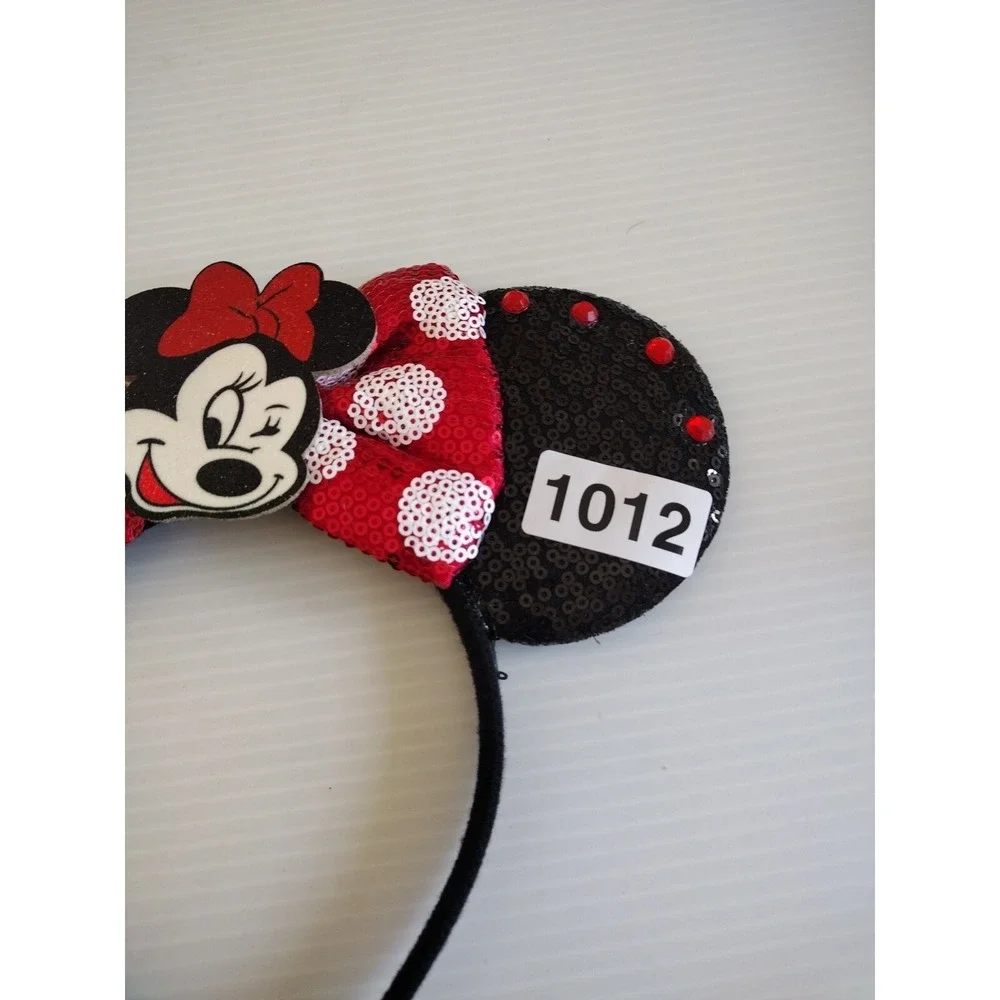 Minnie Mouse Inspired Sequins Headband Kids Red Black Studs Bow Ears Polka Dot‎